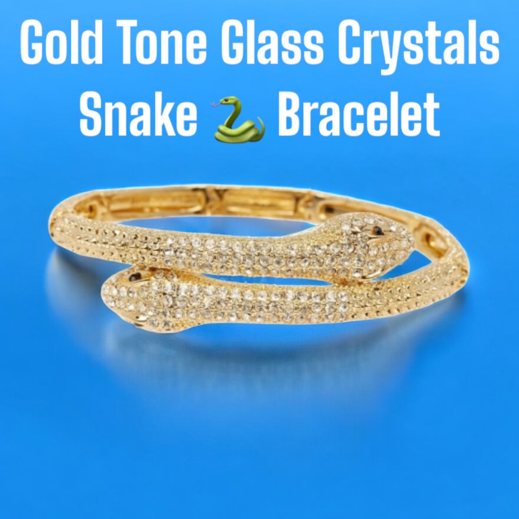 Snake ( Goldtone ) Adjustable Glass Crystals Bracelet Nwot
